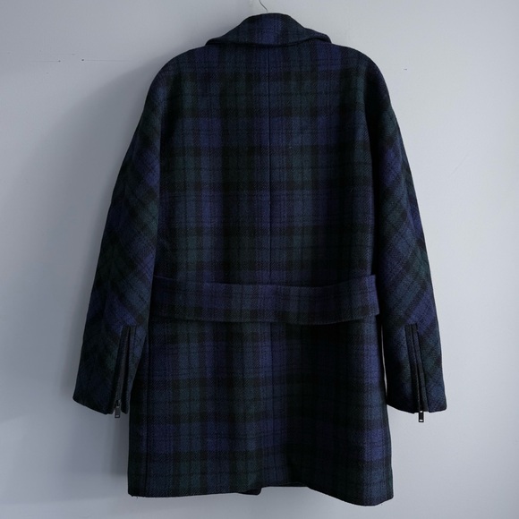 J. Crew 100% Wool Zippered Coat Black Watch Tartan 10 Plaid Academia Peacoat - Picture 5 of 16